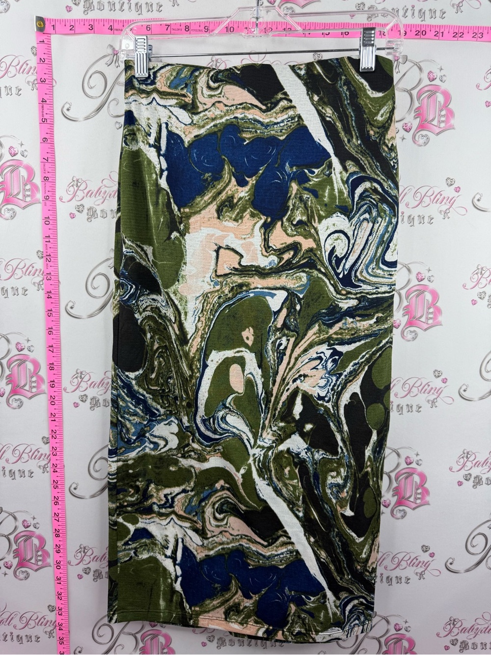Rachel Comey Marble-Print Pencil Skirt in Olive, Navy & Cream tie dye